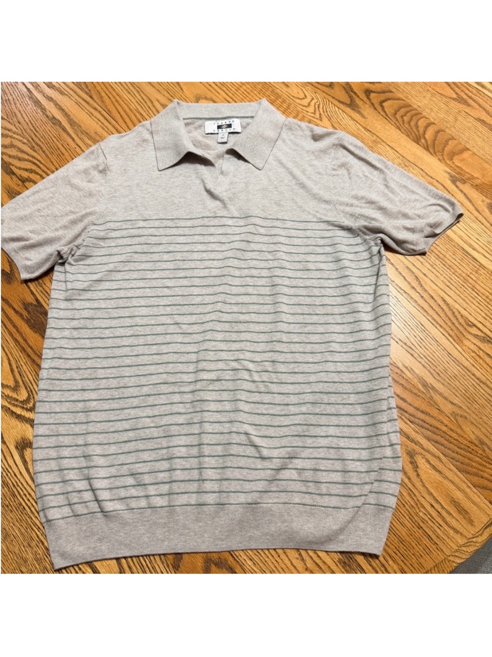 Joseph Abboud Light Taupe Polo with Thin Gray Stripes